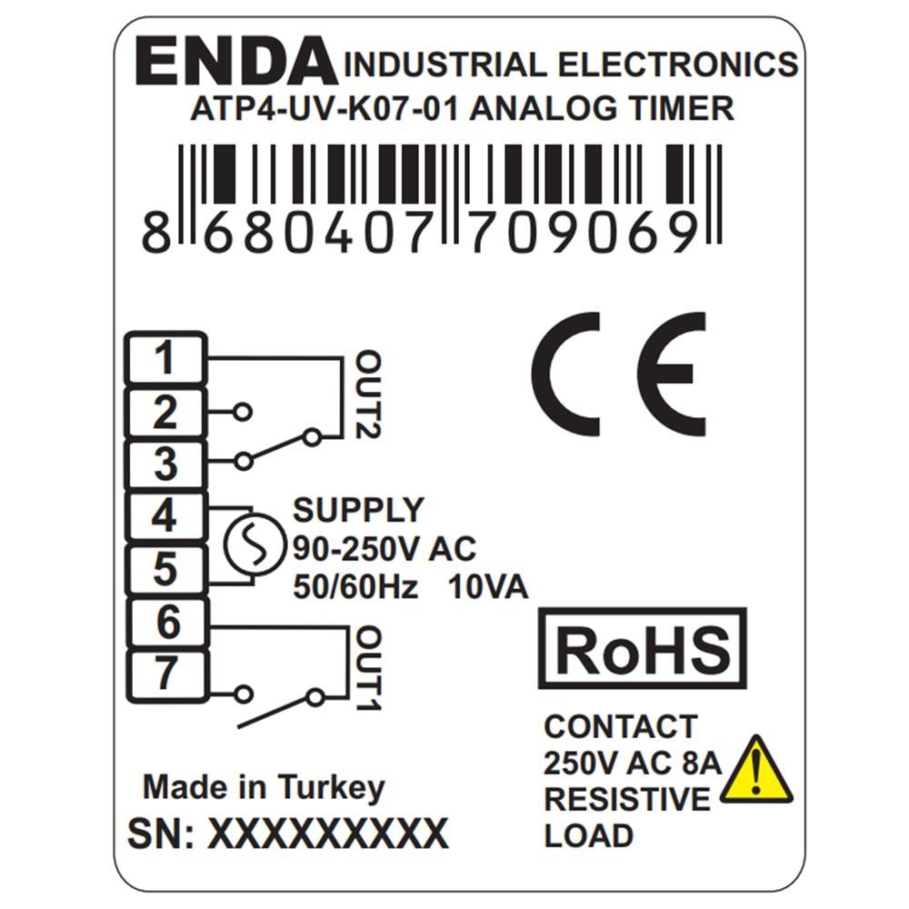 Enda ATP4-K07-UV-60 ,48x48 110v/220vac 60sn Zaman Röle