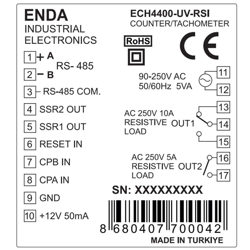 Enda ECH4400-UV,48x48 220vac 6-Hane Sayıcı/Takometre