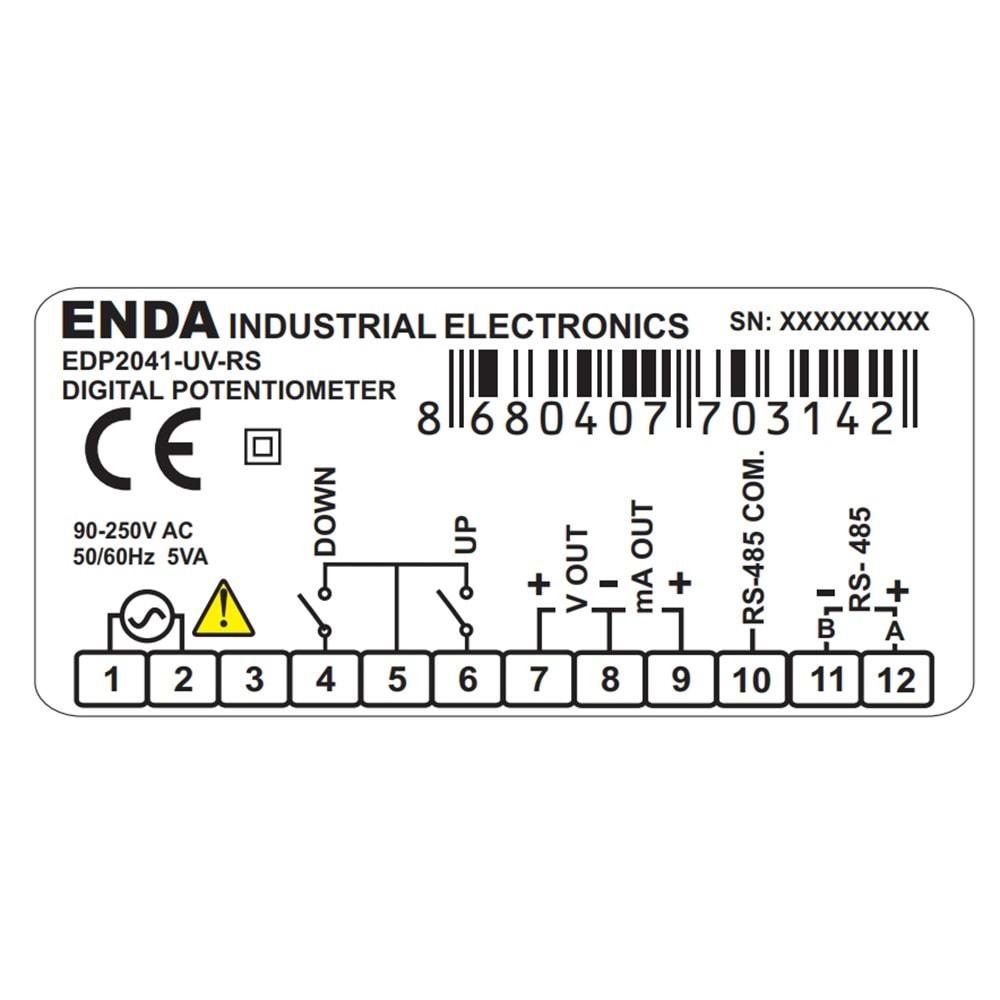 Enda EDP2041-230VAC-RS ,77x35 220vac Analog Çıkış/RS485 Dijital Pot.