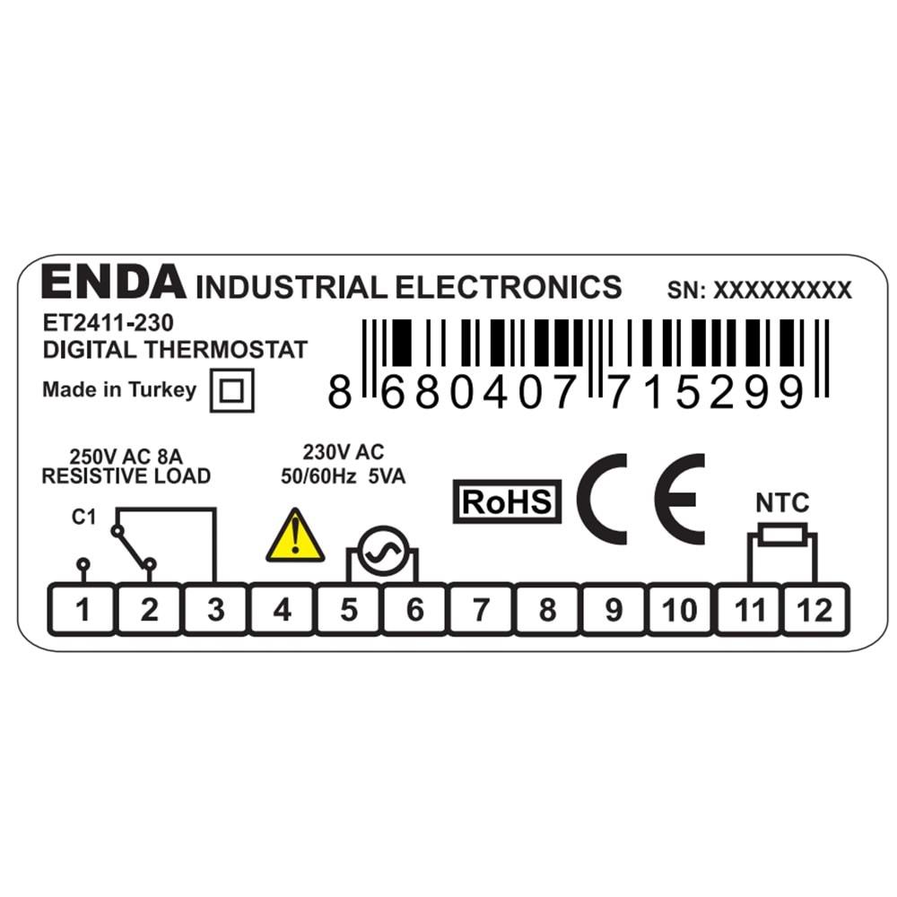 Enda ET2411-230 ,77x35 220vac Ntc Isı Kontrol