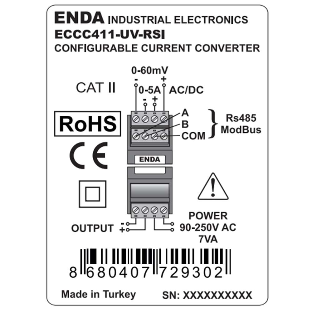 Enda ECCC411-LV-RSI ,Ray Tip ,24vac/dc Analog Çıkış RS485 Akım Konverter