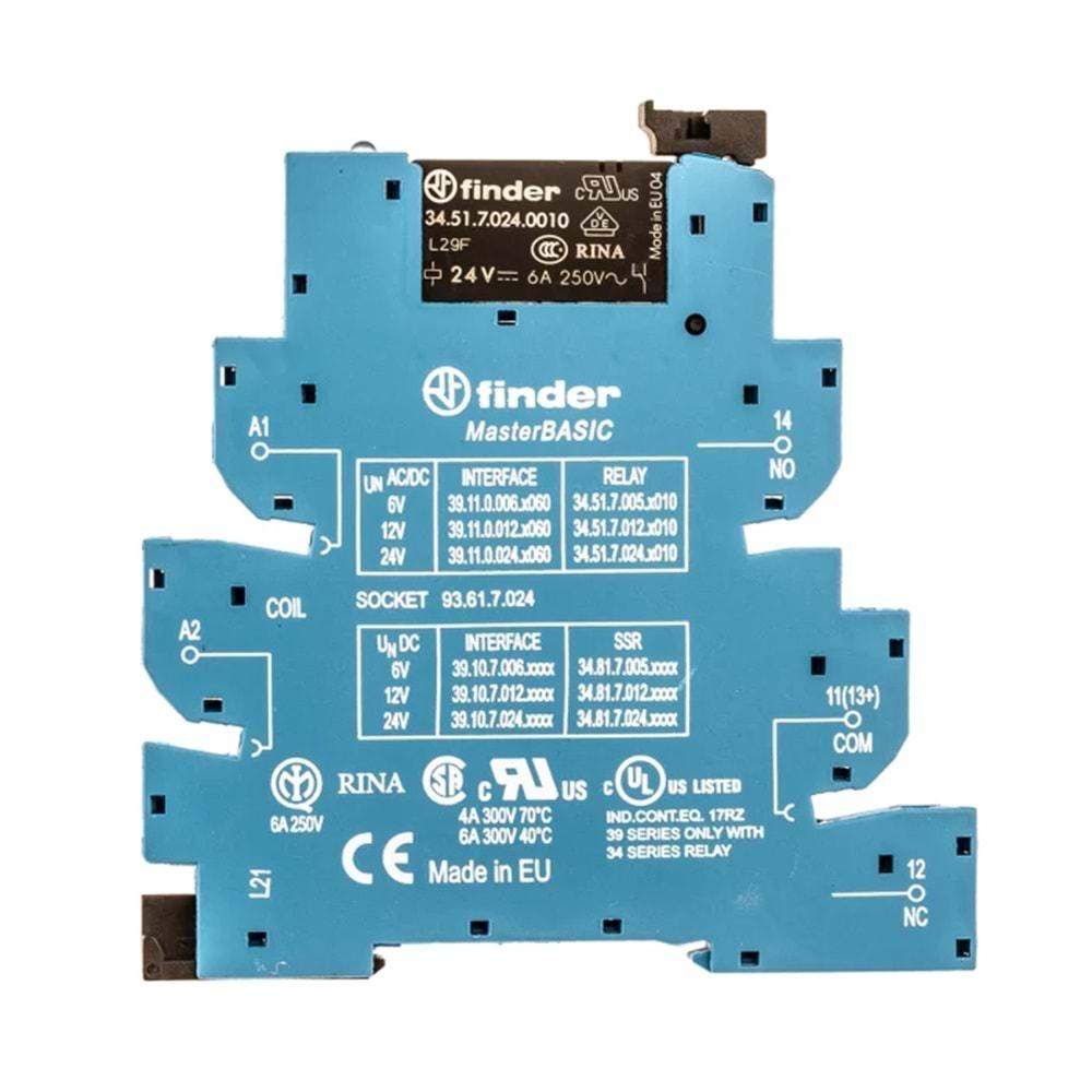 Finder 39.11.0.024.0060 ,24vdc 1A1K 5 Pin Vidalı Slim Röle Takım