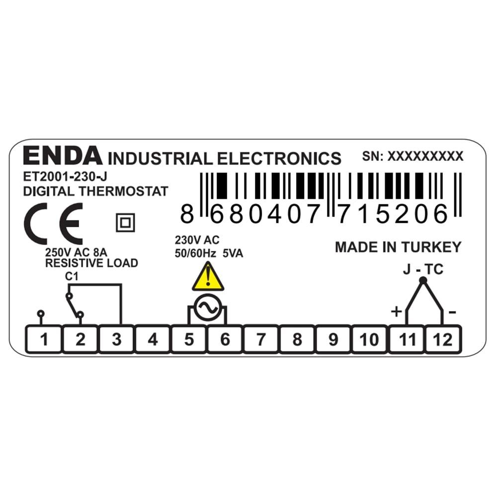 Enda ET2001-230-J ,77x35 220vac TC-J Isı Kontrol