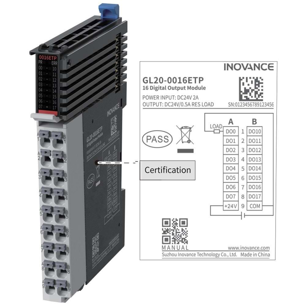 Inovance GL20-0016ETP ,16-PNP Çıkış Plc Ek/Genişleme Modül