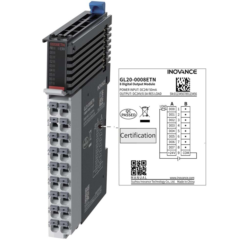 Inovance GL20-0008ETN ,8-NPN Çıkış Plc Ek/Genişleme Modül