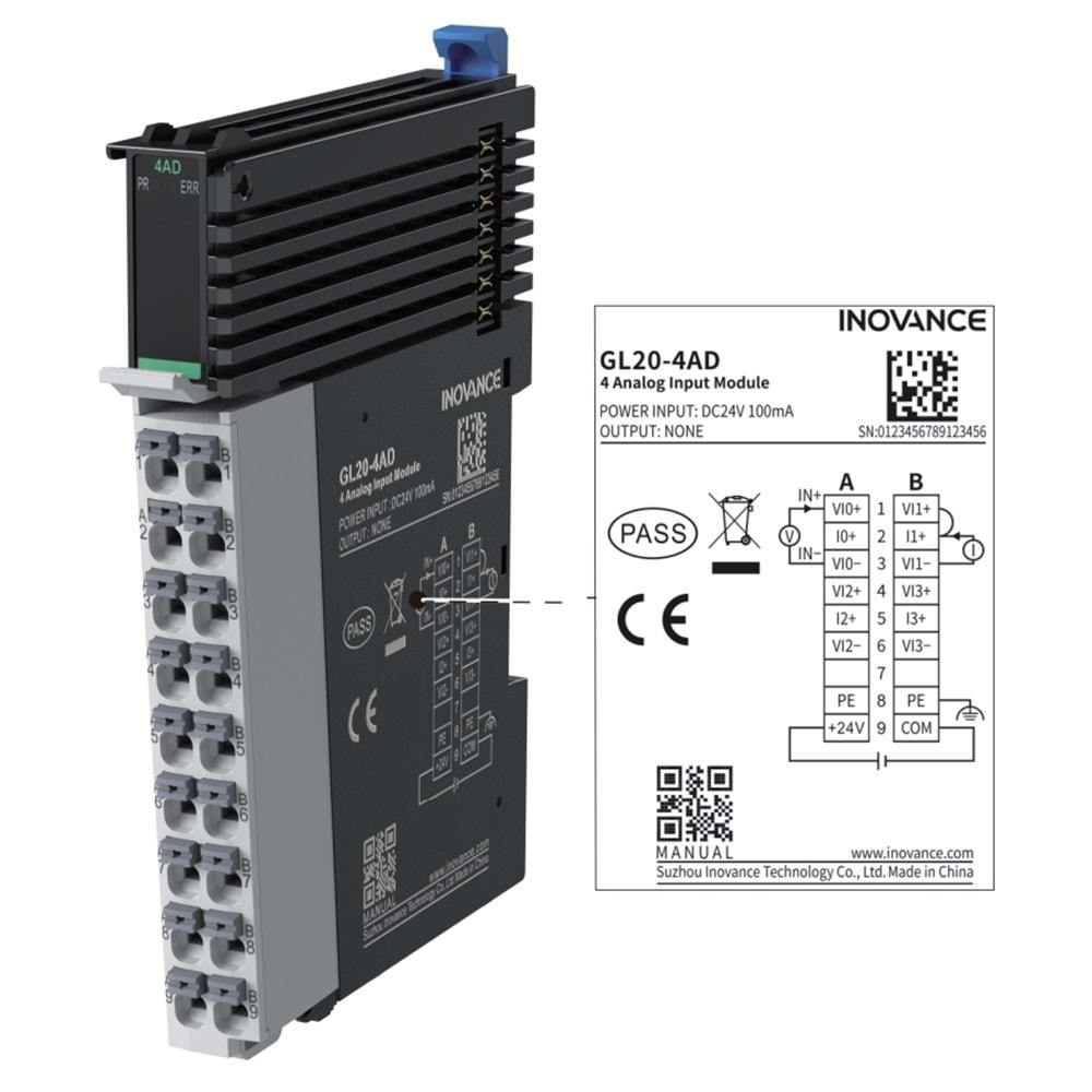 Inovance GL20-4AD ,4 Analog Giriş Plc Ek/Genişleme Modül