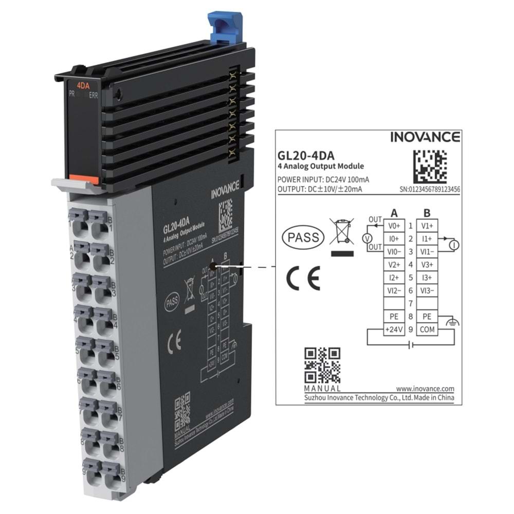 Inovance GL20-4DA ,4-Analog Çıkış Plc Ek/Genişleme Modül