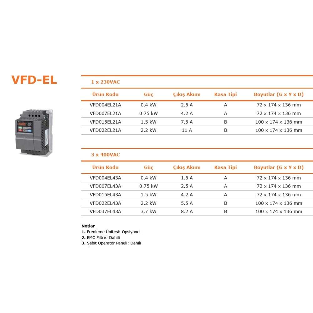 Delta VFD007EL43A ,EL-0.75kw/380v Ac Motor Sürücü