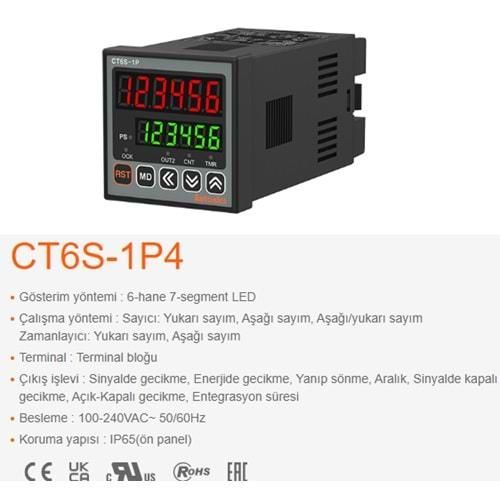Autonics CT6S-1P4,48x48 220vac 6-Hane Sayıcı/Zaman