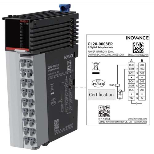 Inovance GL20-0008ER ,8-RÖLE Çıkış Plc Ek/Genişleme Modül